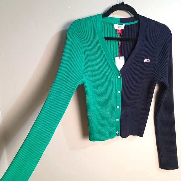 Tommy Hilfiger NWT Blue & Green Preppy Long Sleeve Button-Up Cardigan Sweater LG - Picture 5 of 11